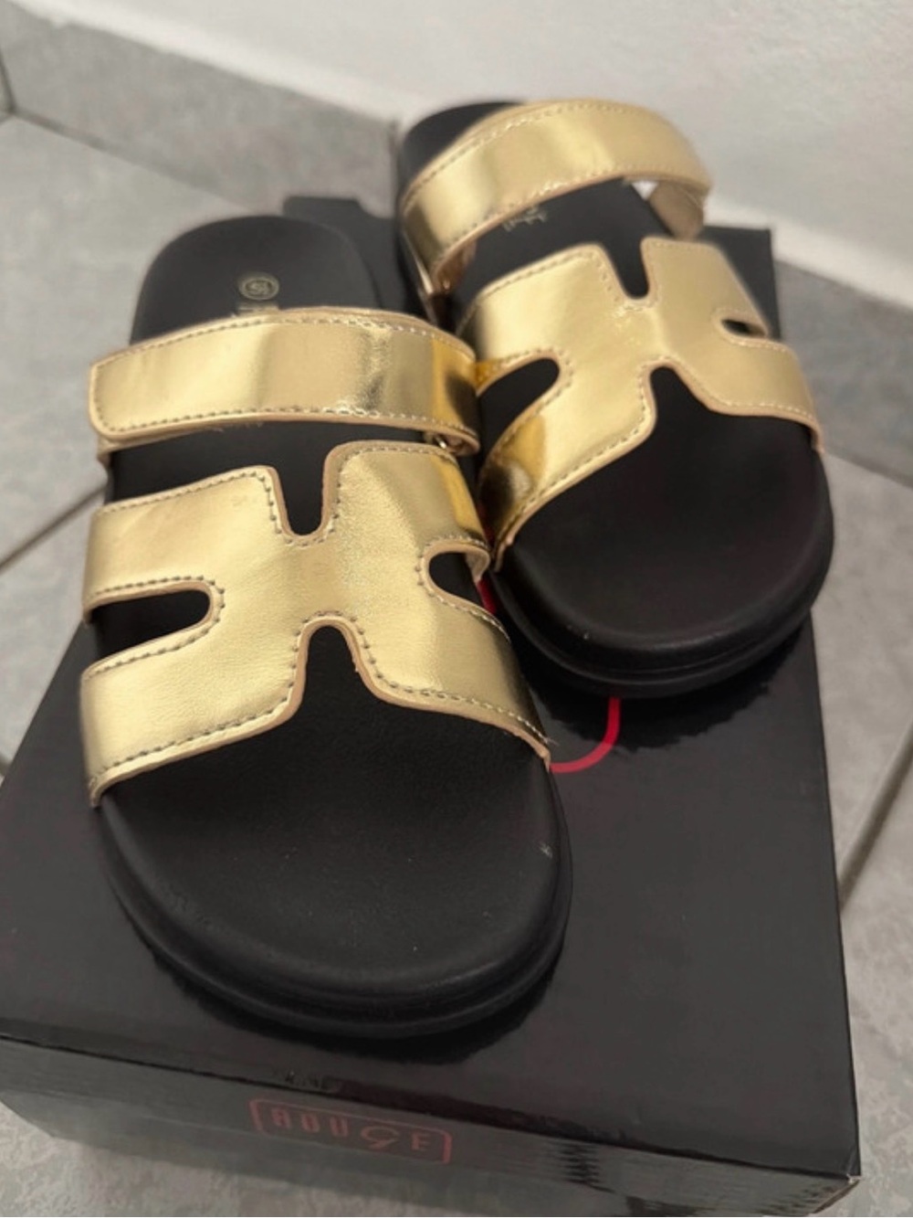 Rainbow Gold Metallic Slide Sandals for Women